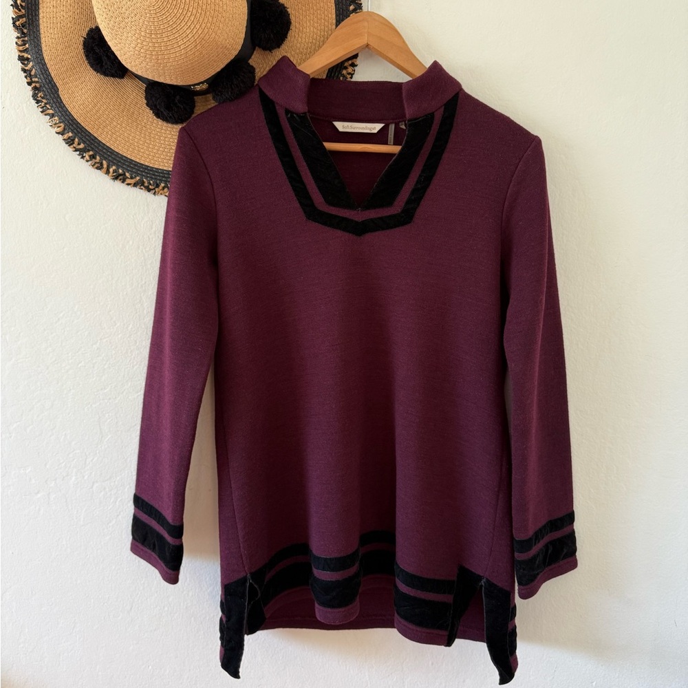 Soft Surroundings Runway Merlot Black Velvet Trim Wool Blend Tunic Sweater Small - Picture 6 of 13